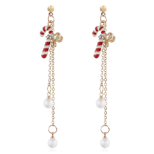 Cubic Zirconia and Pearl Enamel 18K Gold-Plated Bells Drop Earrings, gold drop earrings for women, front view