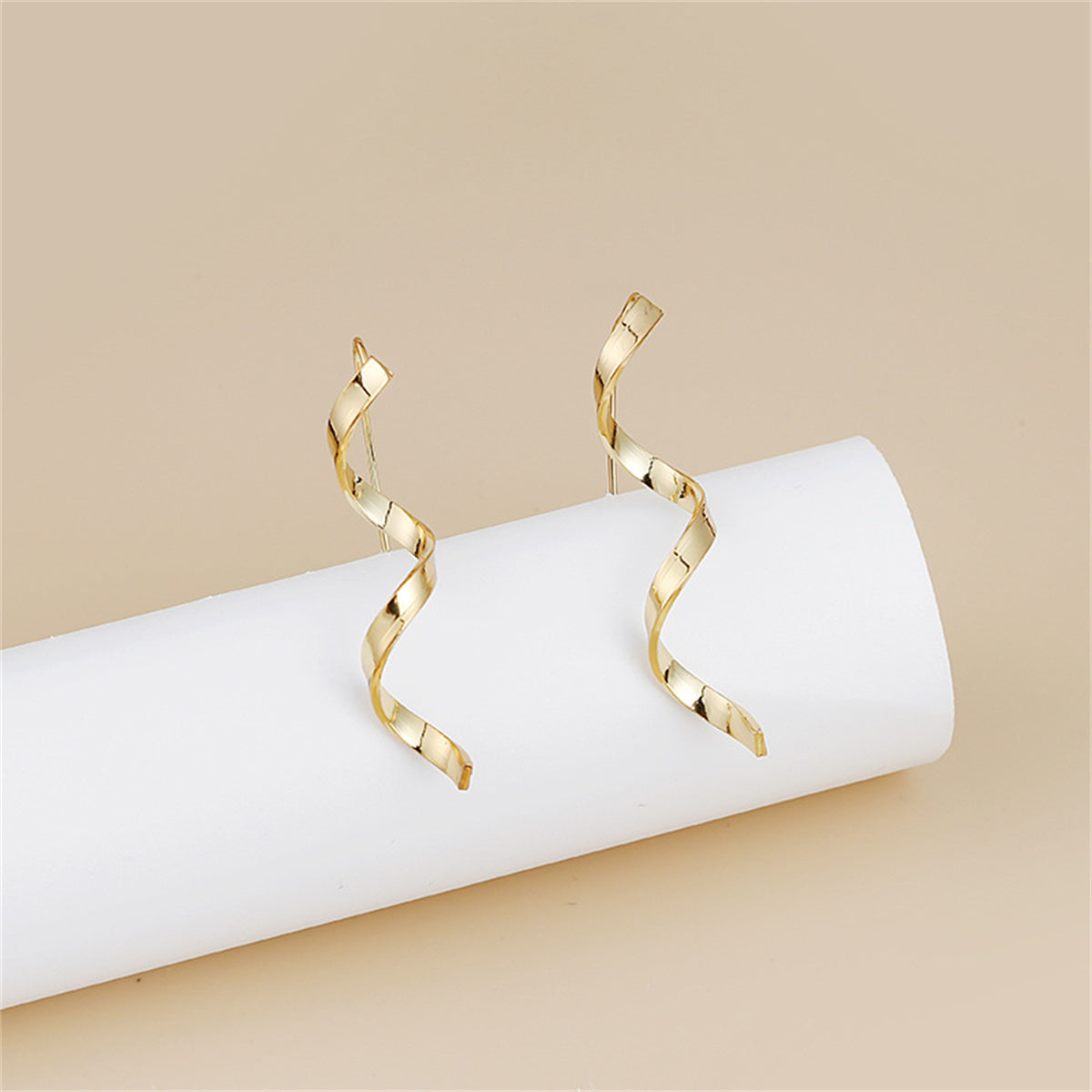 18K Gold-Plated Twisted Threader Earrings, gold drop earrings for women, botanical inspired, front view