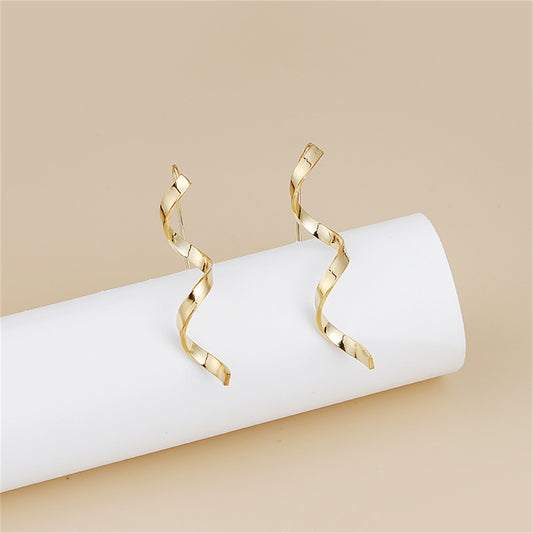 18K Gold-Plated Twisted Threader Earrings, gold drop earrings for women, botanical inspired, front view