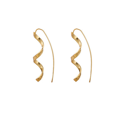 18K Gold-Plated Twisted Threader Earrings, gold drop earrings for women, botanical inspired, side view