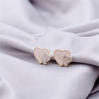 Cubic Zirconia & White Enamel Stacked Heart Stud Earrings