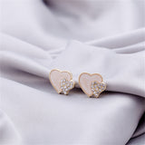 Cubic Zirconia & White Enamel Stacked Heart Stud Earrings