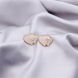 Cubic Zirconia & White Enamel Stacked Heart Stud Earrings