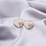 Cubic Zirconia & White Enamel Stacked Heart Stud Earrings