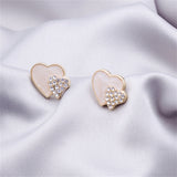 Cubic Zirconia & White Enamel Stacked Heart Stud Earrings