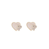 Cubic Zirconia & White Enamel Stacked Heart Stud Earrings