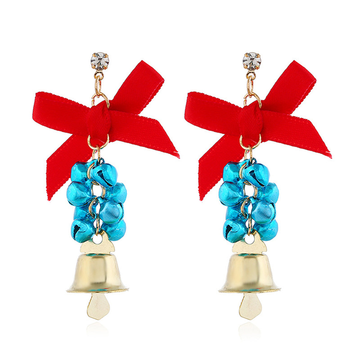 Cubic Zirconia and Blue Bow Bells Drop Earrings, drop earrings for women, botanical inspired, front view