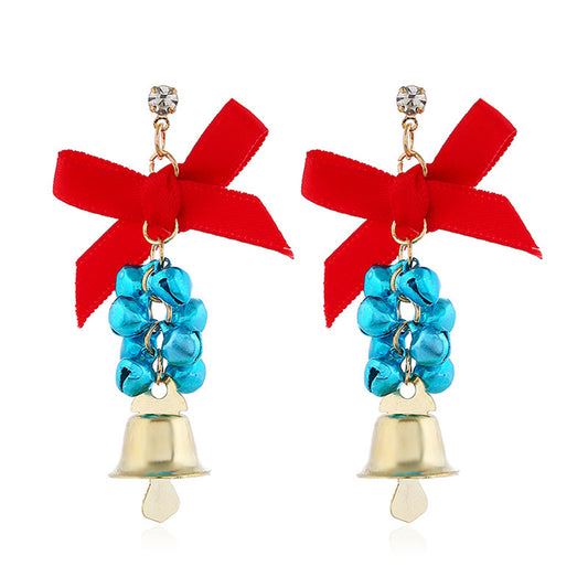 Cubic Zirconia and Blue Bow Bells Drop Earrings, drop earrings for women, botanical inspired, front view