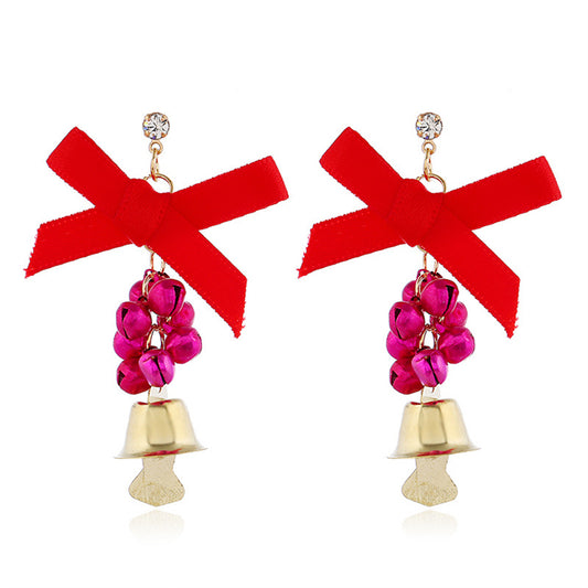 Red Enamel and Cubic Zirconia Bell Drop Earrings, drop earrings for women, everyday style, front view