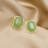 Green Resin & 18k Gold-Plated Rectangle Stud Earrings