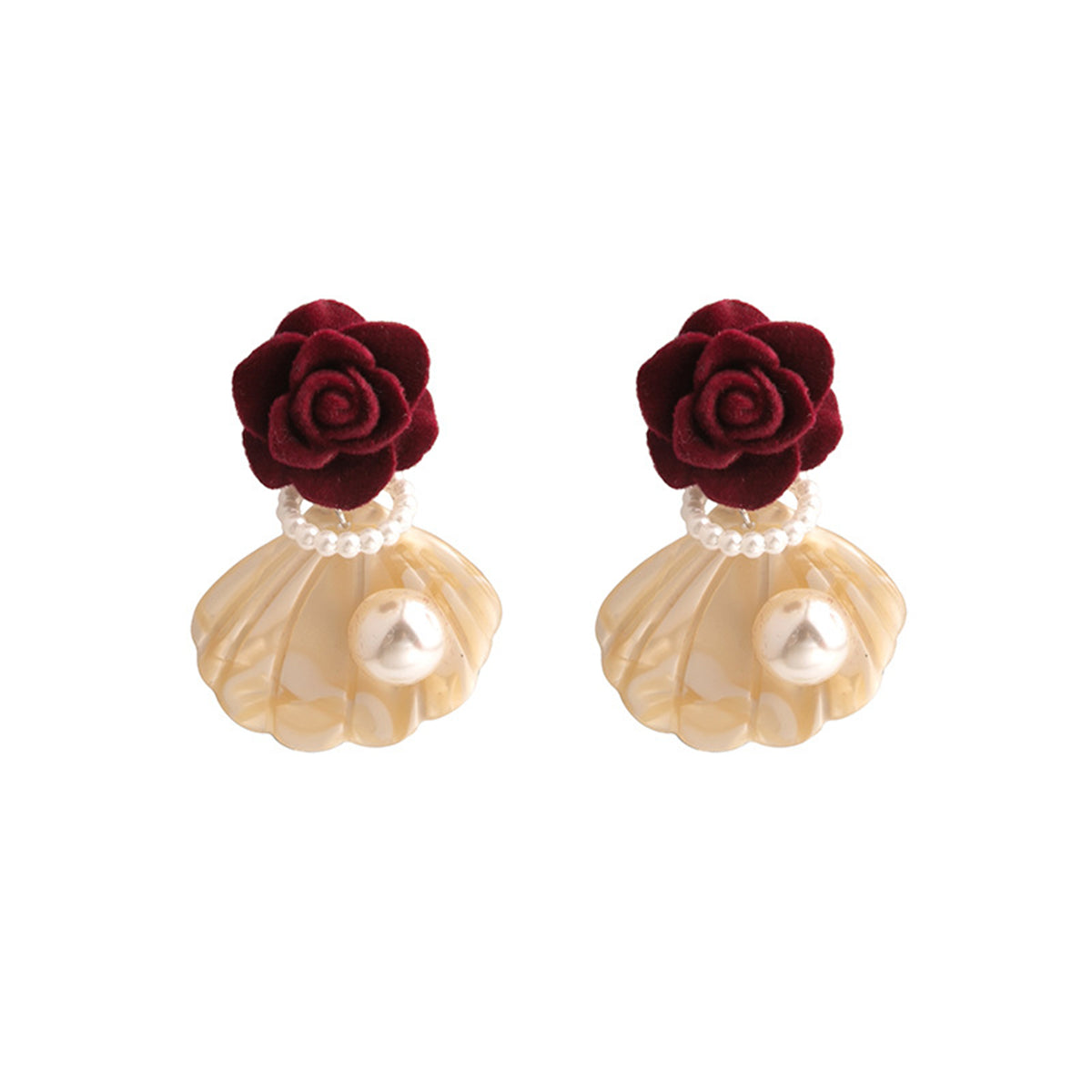 Pearl & Nylon Silver-Plated Rose Shell Drop Earrings