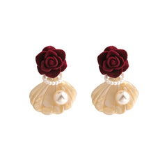 Pearl & Nylon Silver-Plated Rose Shell Drop Earrings