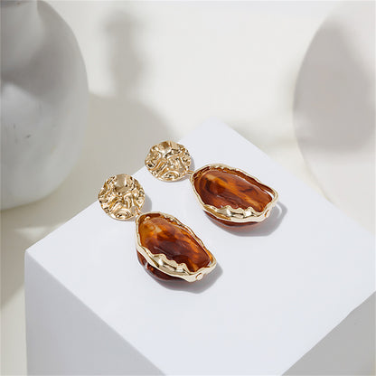 Red Resin and 18K Gold-Plated Textured Geometric Drop Earrings, gold drop earrings for women, front view