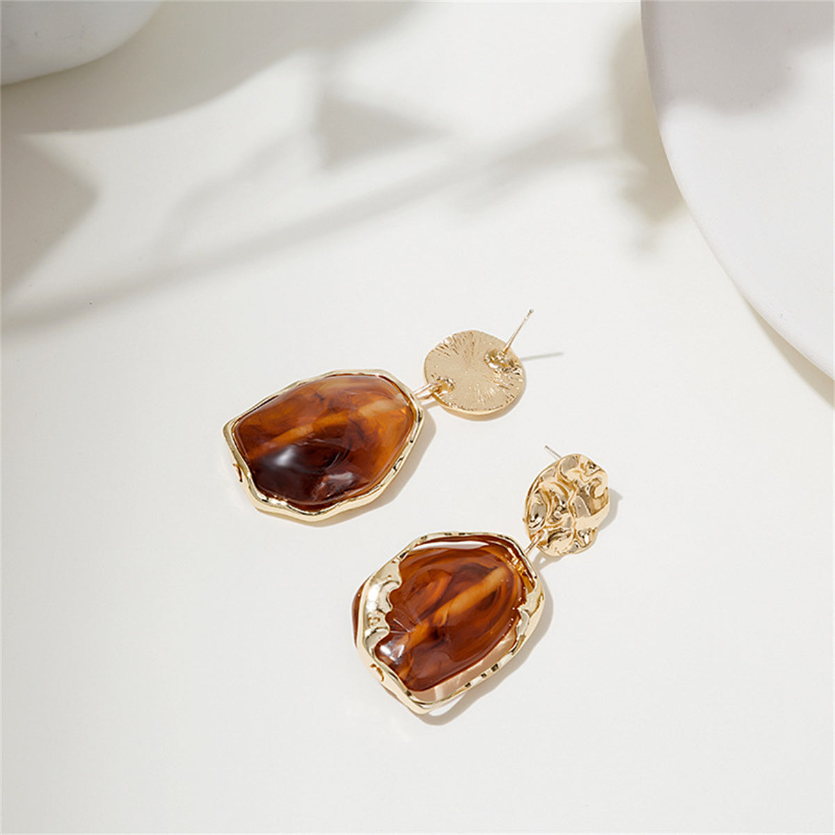 Red Resin and 18K Gold-Plated Textured Geometric Drop Earrings, gold drop earrings for women, side view