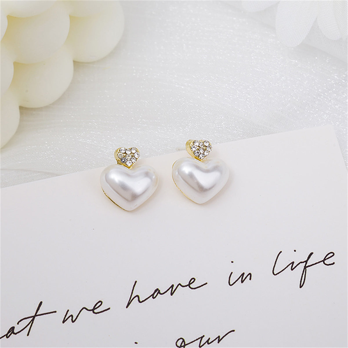 Cubic Zirconia and Pearl Goldtone 3-D Heart Stud Earrings, gold drop earrings for women, everyday style, lifestyle look