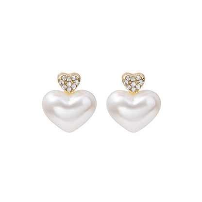 Cubic Zirconia and Pearl Goldtone 3-D Heart Stud Earrings, gold drop earrings for women, everyday style, styled look