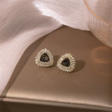 Gray Crystal & Cubic Zirconia Triangle Stud Earrings