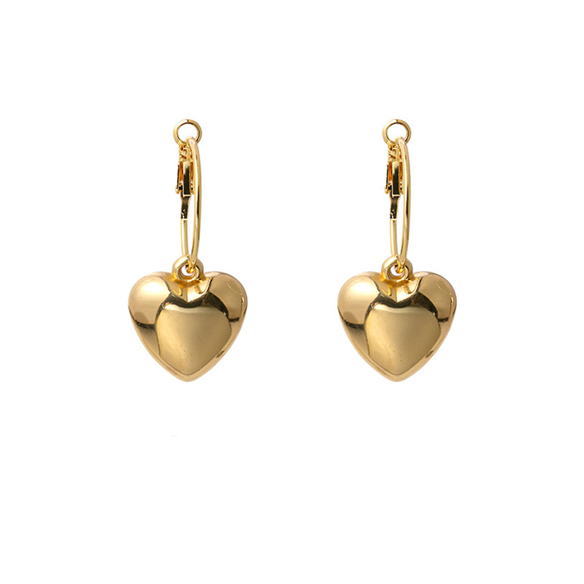 18K Gold-Plated Heart Huggie Earrings, gold huggie earrings, elegant gift for her, front view