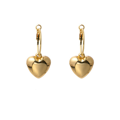 18K Gold-Plated Heart Huggie Earrings, gold huggie earrings, elegant gift for her, front view