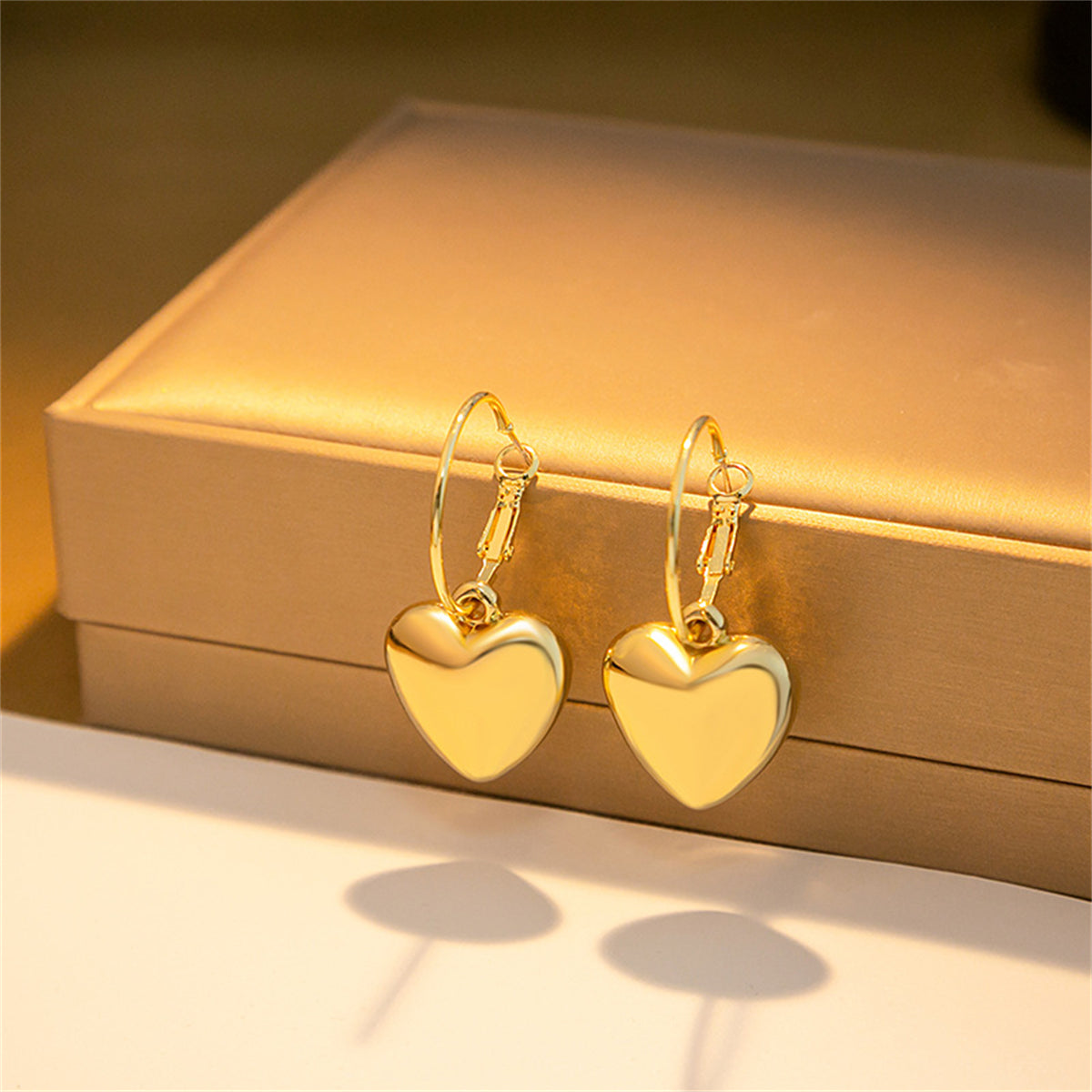 18K Gold-Plated Heart Huggie Earrings, gold huggie earrings, elegant gift for her, detail close-up