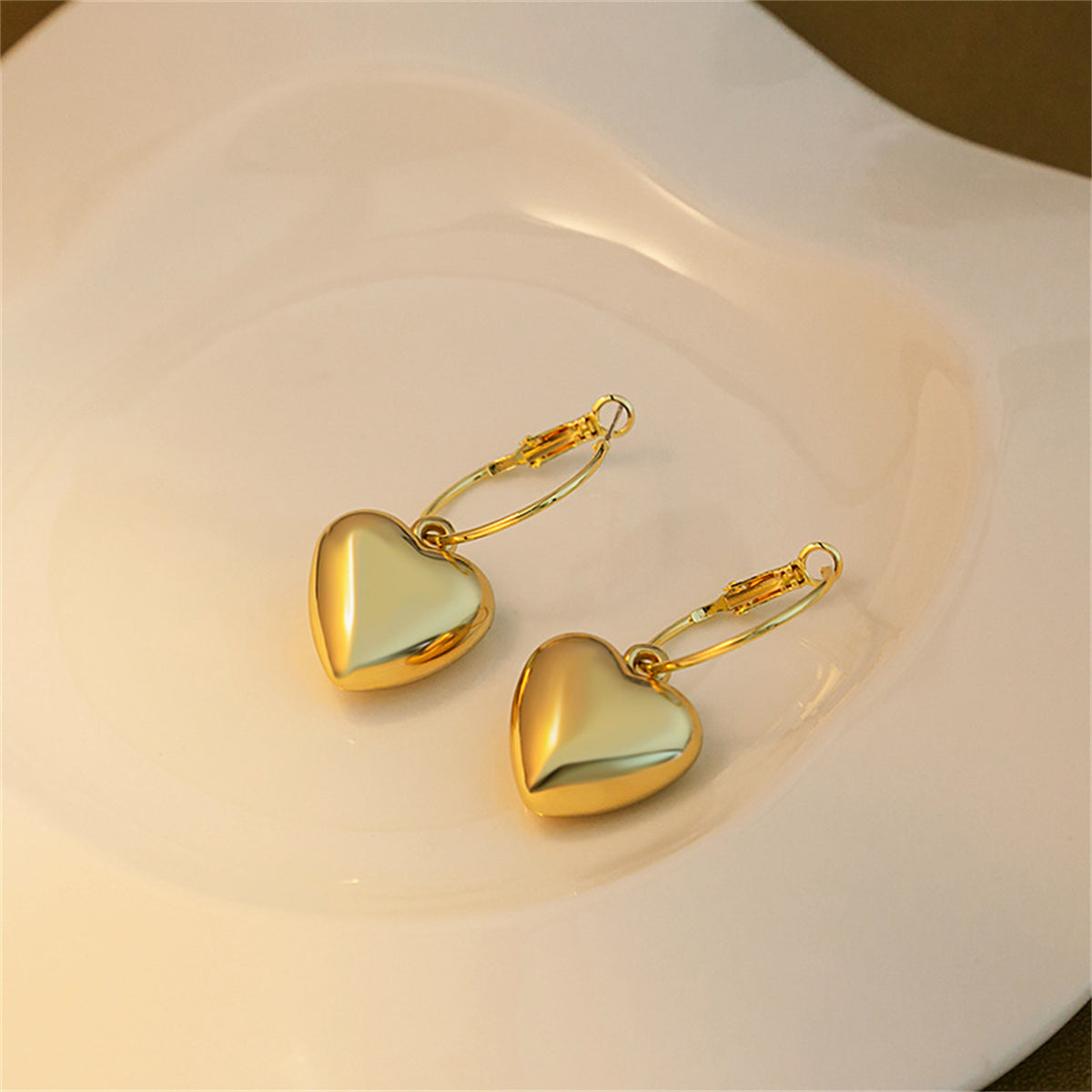 18K Gold-Plated Heart Huggie Earrings, gold huggie earrings, elegant gift for her, side view