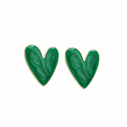 Green Enamel and 18K Gold-Plated Heart Stud Earrings, gold stud earrings for women, elegant gift for her, side view