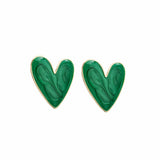Green Enamel & 18k Gold-Plated Heart Stud Earrings