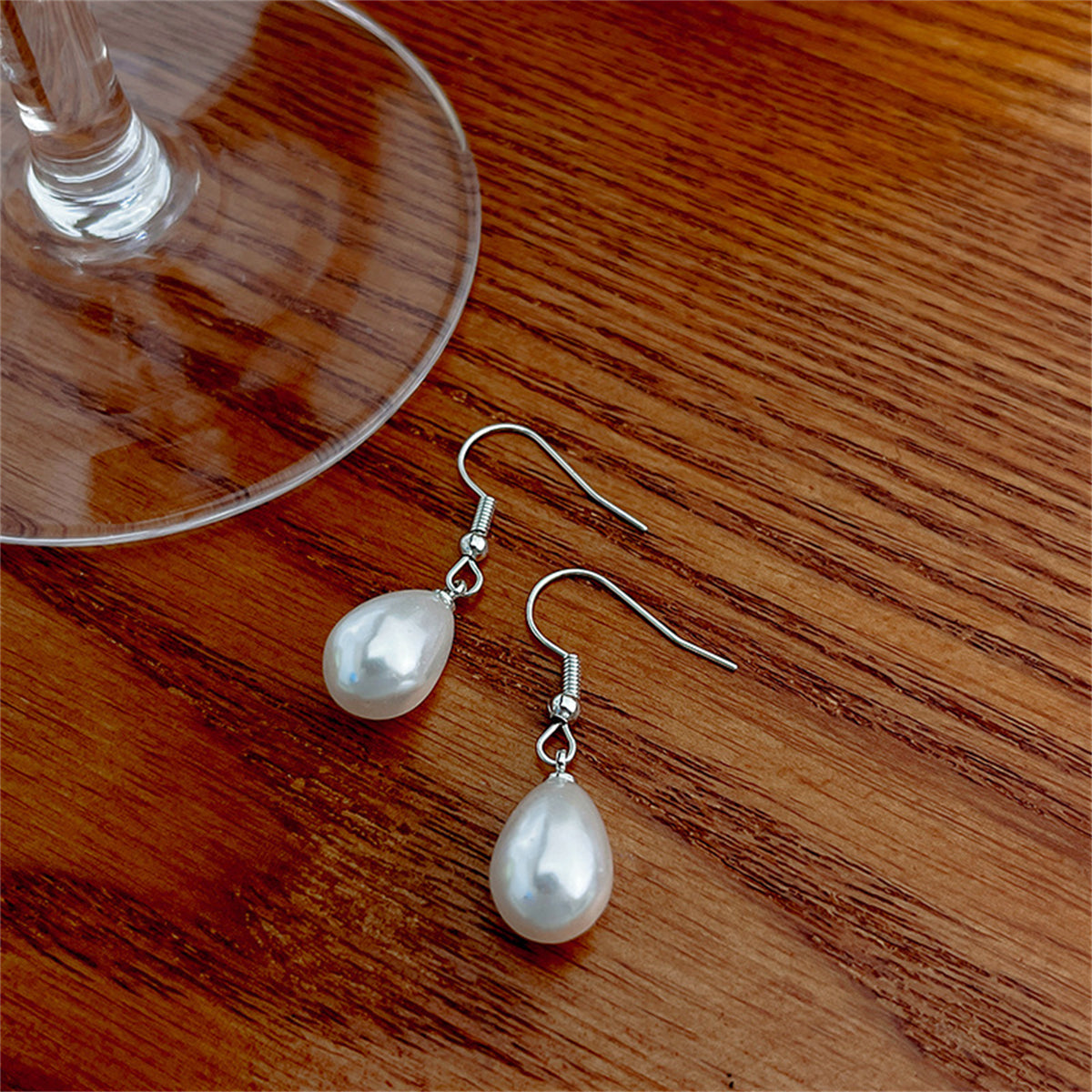 Pearl & Silver-Plated Dangle Drop Earrings