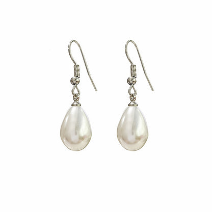 Pearl and Silver-Plated Dangle Drop Earrings, silver drop earrings for women, elegant gift for her, styled look