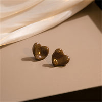 Brown Enamel & Silver-Plated Uneven Heart Stud Earrings