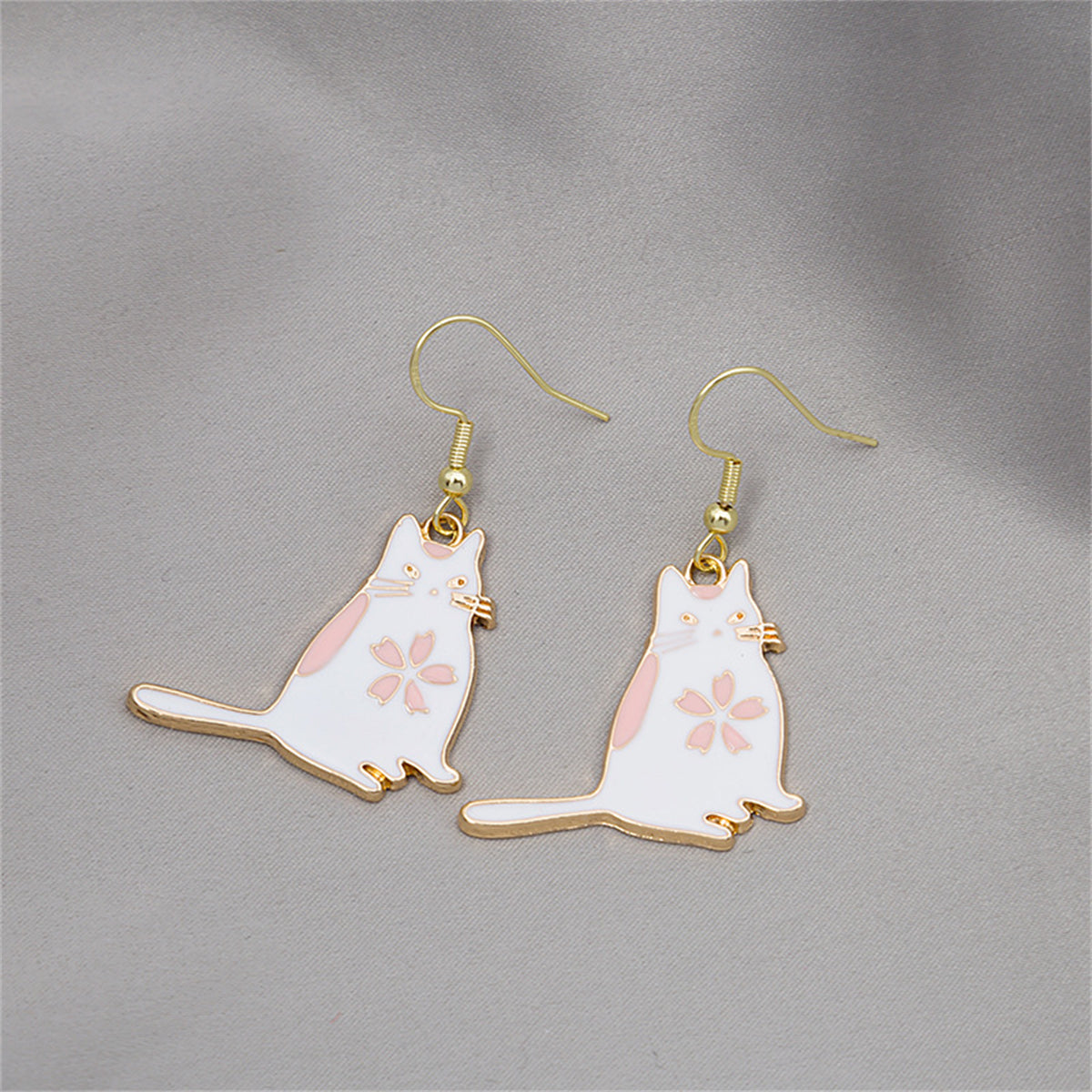 White Enamel & 18K Gold-Plated Kitty Drop Earrings
