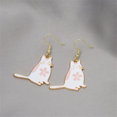 White Enamel & 18K Gold-Plated Kitty Drop Earrings