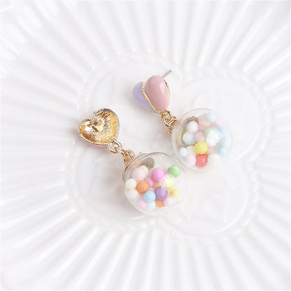 Pink Multicolor and 18K Gold-Plated Heart Ball Drop Earrings, gold drop earrings for women, lifestyle look