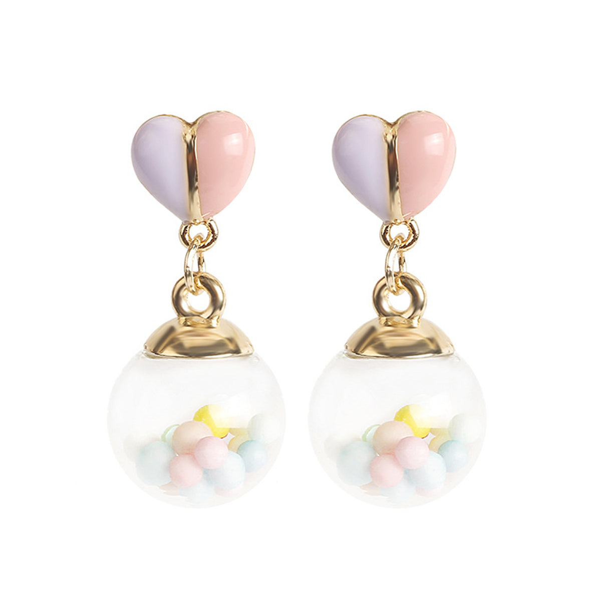 Pink Multicolor & 18K Gold-Plated Heart Ball Drop Earrings