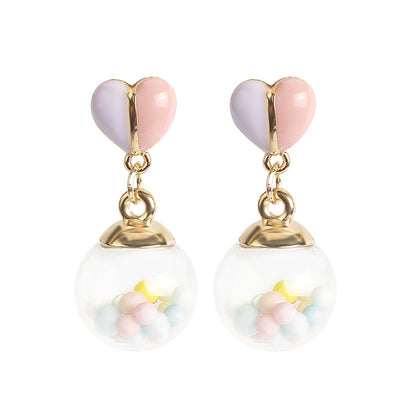 Pink Multicolor and 18K Gold-Plated Heart Ball Drop Earrings, gold drop earrings for women, elegant gift for her, styled look