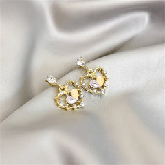 Yellow Quartz & Crystal 18K Gold-Plated Openwork Heart Drop Earrings