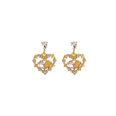 Yellow Quartz & Crystal 18K Gold-Plated Openwork Heart Drop Earrings