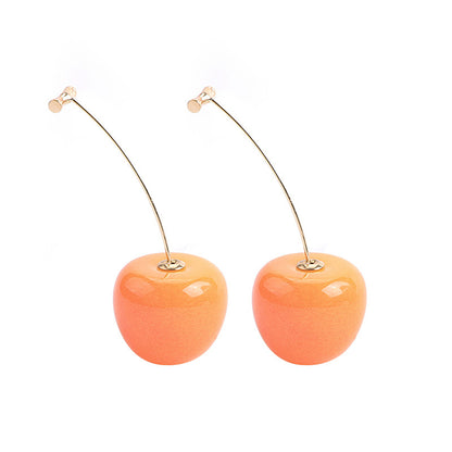 Peach and Yellow Resin Cherry Ear Jackets, drop earrings for women, vintage-inspired design, front view