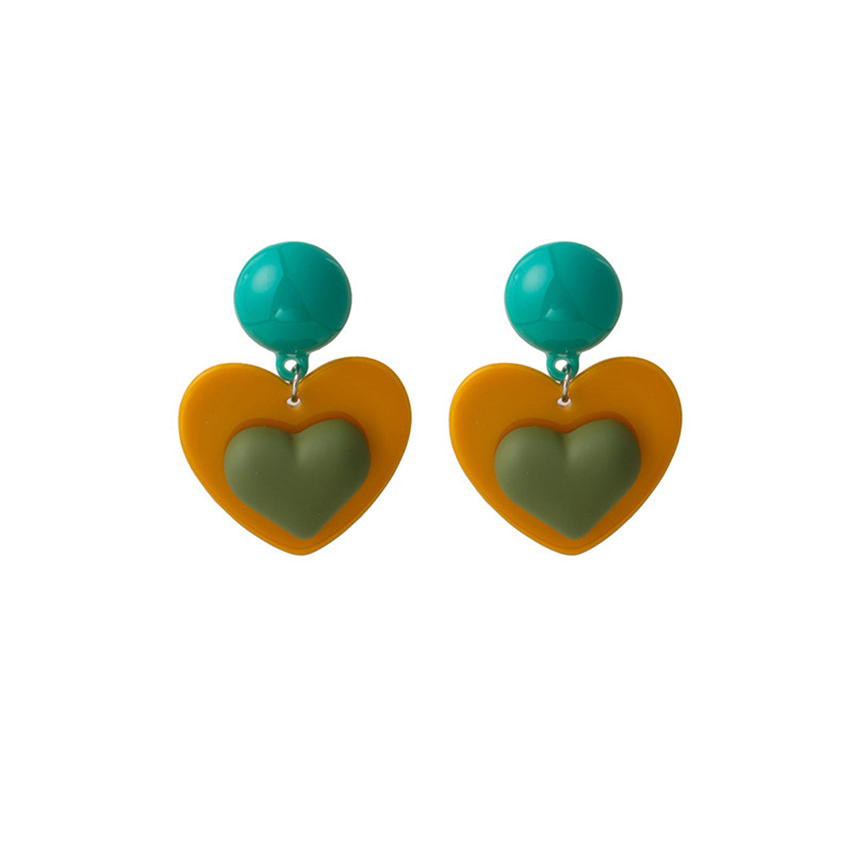 Peach Resin & Acrylic Silver-Plated Heart Drop Earrings