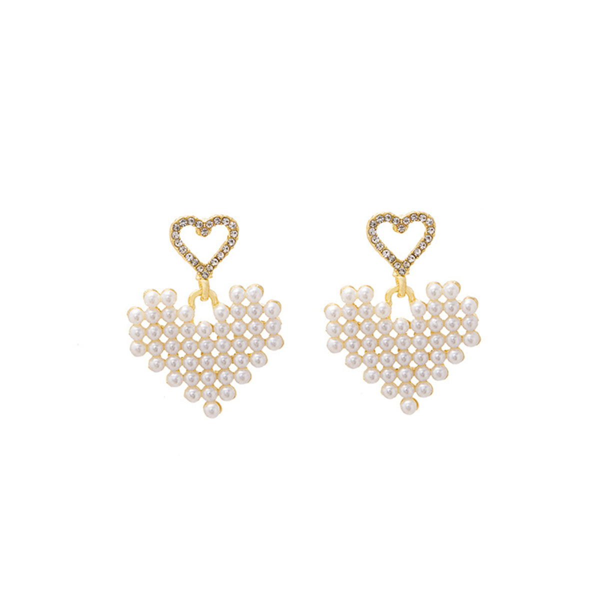 Cubic Zirconia & Pearl 18K Gold-Plated Crochet Heart Drop Earrings