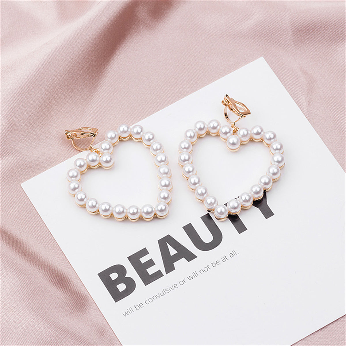 Pearl and 18K Gold-Plated Openwork Heart Drop Earrings, gold drop earrings for women, elegant gift for her, front view