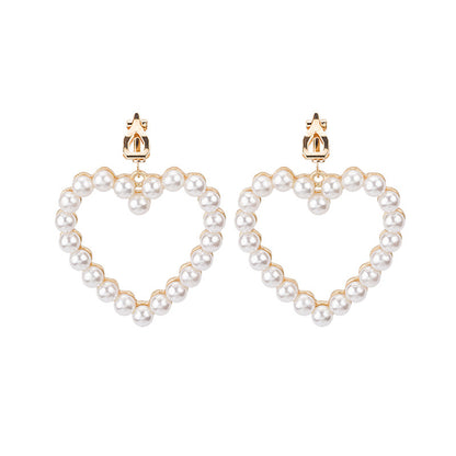 Pearl & 18K Gold-Plated Openwork Heart Drop Earrings