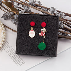 Red & Green Cubic Zirconia-Accent Stocking Santa Mismatch Drop Earrings