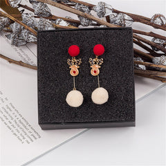 White & Red Reindeer Pom-Pom Drop Earrings