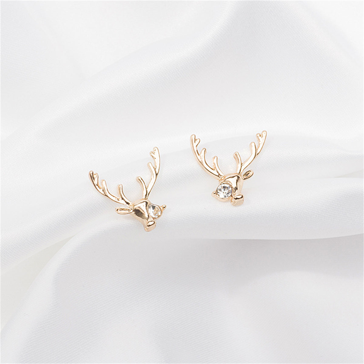 Cubic Zirconia & 18K Gold-Plated Reindeer Stud Earrings