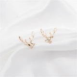 Cubic Zirconia & 18k Gold-Plated Reindeer Stud Earrings