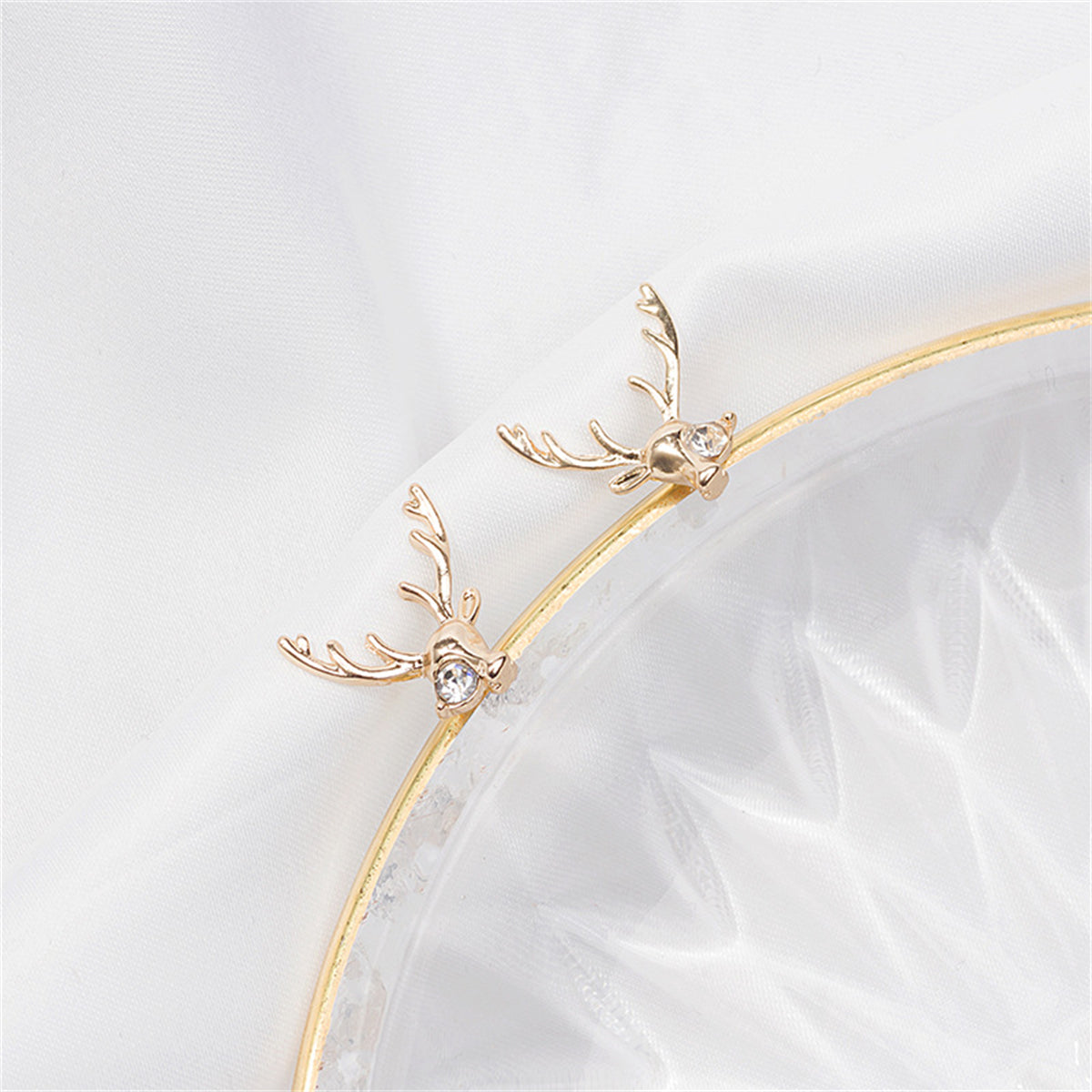 Cubic Zirconia & 18K Gold-Plated Reindeer Stud Earrings