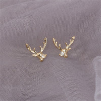 Cubic Zirconia & 18k Gold-Plated Reindeer Stud Earrings