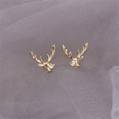 Cubic Zirconia & 18K Gold-Plated Reindeer Stud Earrings