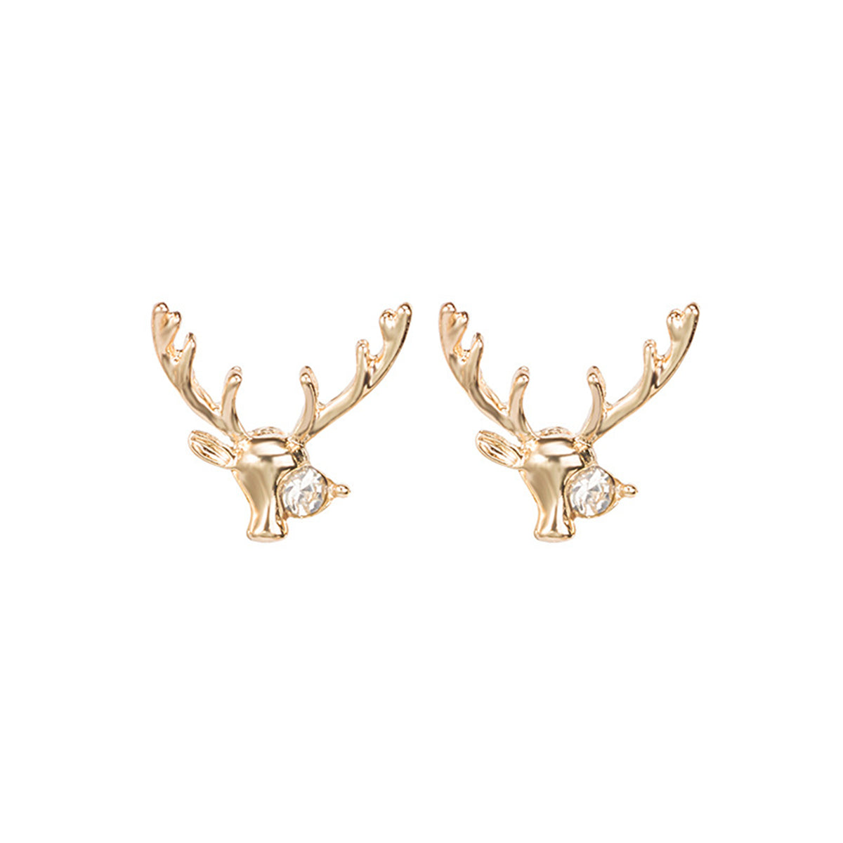 Cubic Zirconia & 18K Gold-Plated Reindeer Stud Earrings